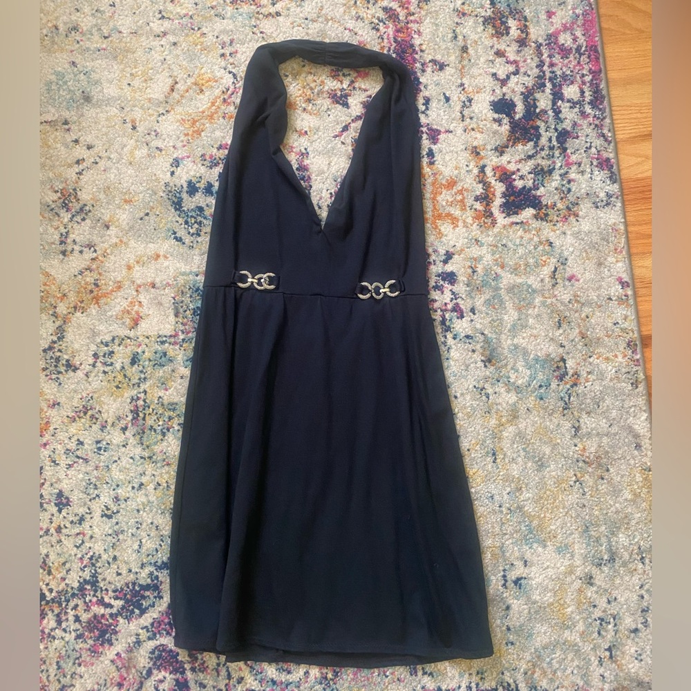 Geftaki black sundress/swimwear/coverup silver metal Italian hardware vintage M